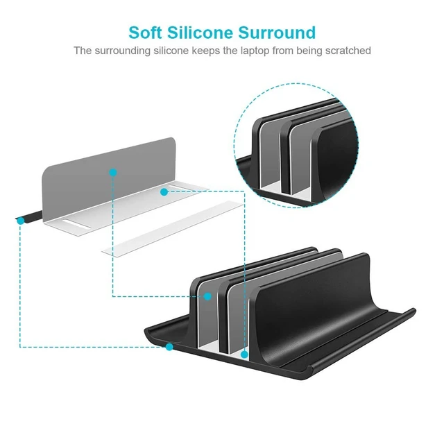Alt view image 9 of 10 - Vaydeer Double Adjustable Vertical Laptop Stand Newly Designed 2 Slots Aluminum Desktop Dual Holder for All MacBook/Chromebook/Surface/Dell/iPad Up to 17.3 Inches - Black