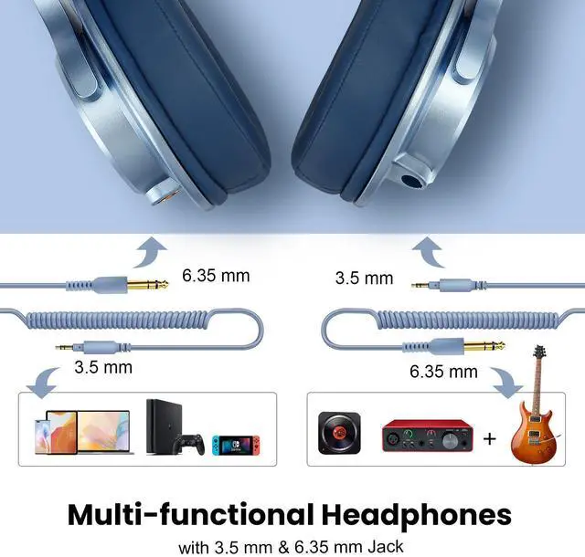 Alt view image 9 of 14 - Oneodio A71 New Stereo Wired Over Ear Portable Headphone With Mic Studio DJ Headphones Professional Monitor Recording & Mixing Headset Red Sky Blue