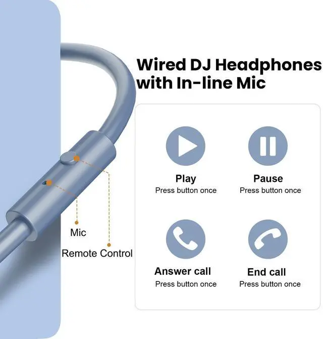 Alt view image 13 of 14 - Oneodio A71 New Stereo Wired Over Ear Portable Headphone With Mic Studio DJ Headphones Professional Monitor Recording & Mixing Headset Red Sky Blue