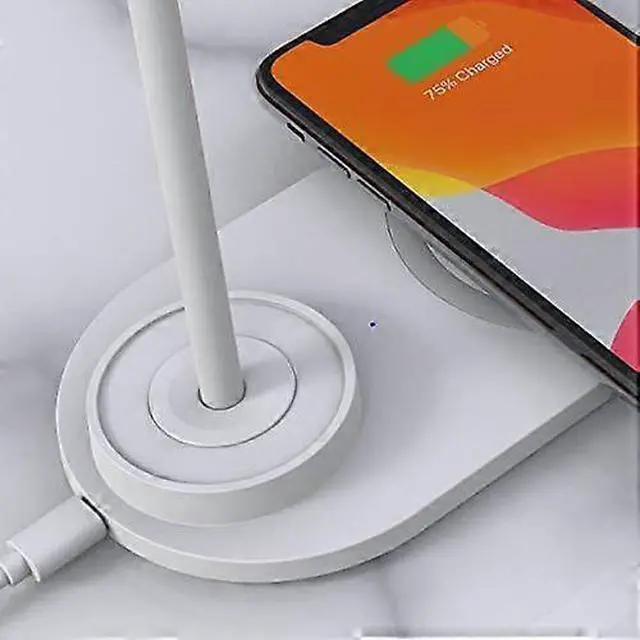 Alt view image 2 of 5 - Deuninker Wireless Charging LED Desk Lamp, 3-Level Dimmable Eye Protection Light for Home Office & Dorm (White)