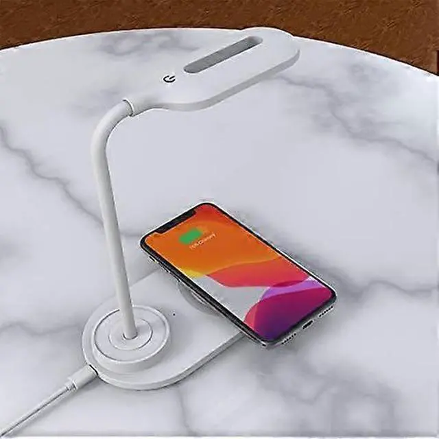 Alt view image 4 of 5 - Deuninker Wireless Charging LED Desk Lamp, 3-Level Dimmable Eye Protection Light for Home Office & Dorm (White)