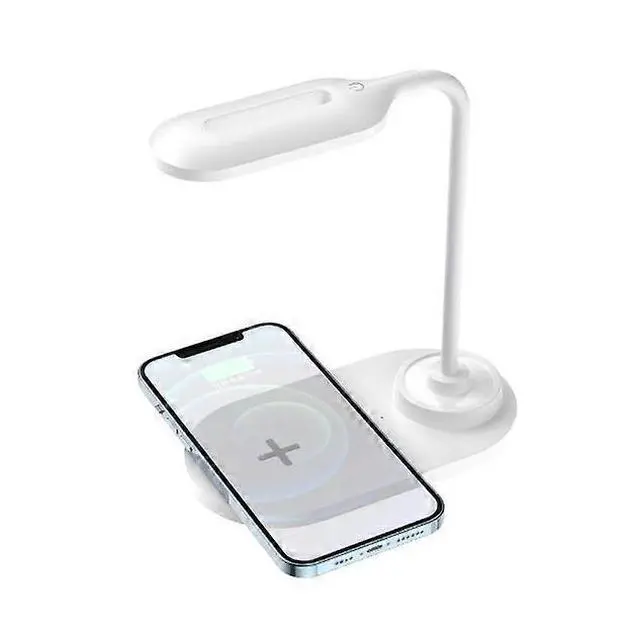 Alt view image 5 of 5 - Deuninker Wireless Charging LED Desk Lamp, 3-Level Dimmable Eye Protection Light for Home Office & Dorm (White)