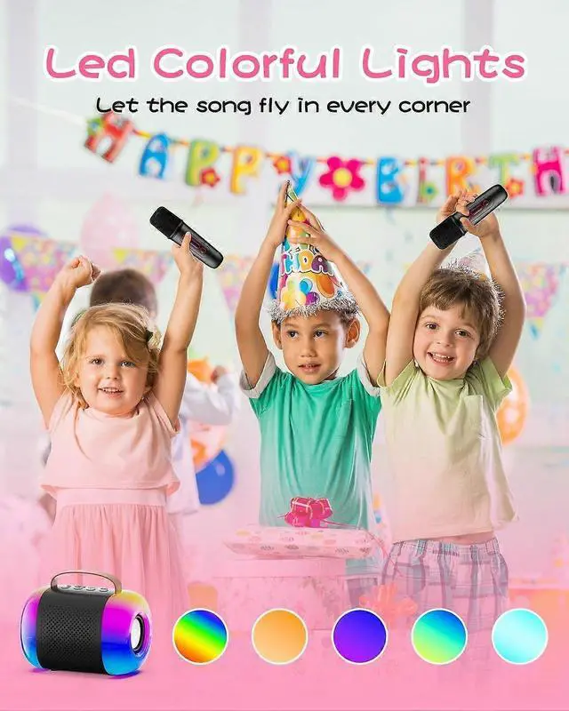 Alt view image 3 of 5 - Ecocleanpath Kids Karaoke Machine with 2 Wireless Mics, Bluetooth Speaker & LED Lights - Portable Party Gift for Ages 3-11+