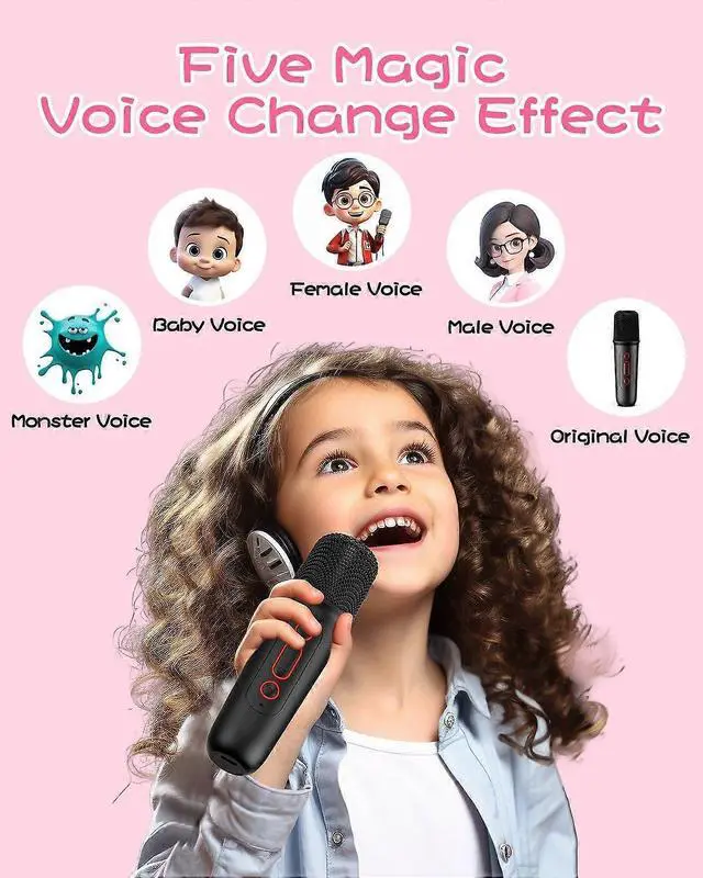 Alt view image 4 of 5 - Ecocleanpath Kids Karaoke Machine with 2 Wireless Mics, Bluetooth Speaker & LED Lights - Portable Party Gift for Ages 3-11+