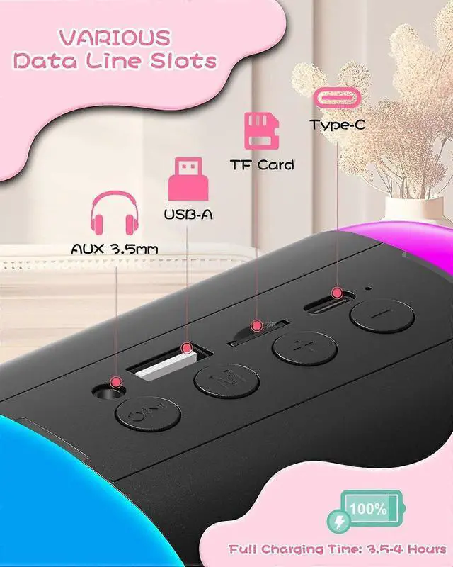 Alt view image 5 of 5 - Ecocleanpath Kids Karaoke Machine with 2 Wireless Mics, Bluetooth Speaker & LED Lights - Portable Party Gift for Ages 3-11+