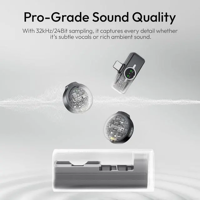 Alt view image 2 of 7 - DeuninkerA21 Drawer Wireless Microphone for iPhone 14/13/12/11(2TX + Lightning RX), Mini Lapel Mic with 32khz 24bit, AI Noise Reduction, Ultralight Button TX, 36H Battery for Video Recording, Streamin