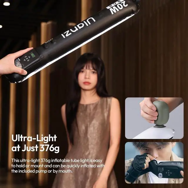 Alt view image 5 of 7 - Deuninker UA20C RGB Tube Light, 20W Inflatable LED Fill Light for Video Recording & Photo Photography, 1800K10000K CRI95 2500mAh Cordless Magnetic Portable Handheld TPU Video Lighting Wand w 1/4 Mount