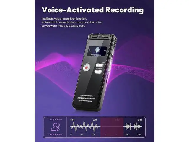 Alt view image 4 of 5 - Ecocleanpath 64GB Voice Activated Recorder with Playback, Dual Mic & Noise Reduction - Black