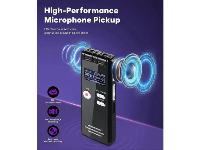 Alt view image 5 of 5 - Ecocleanpath 64GB Voice Activated Recorder with Playback, Dual Mic & Noise Reduction - Black