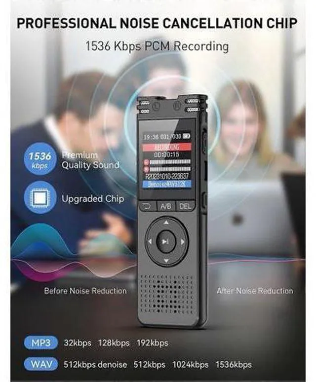 Alt view image 7 of 10 - Ecocleanpath 64GB Voice Activated Recorder with Playback - HD Recording for Lectures, Meetings, Password Protected