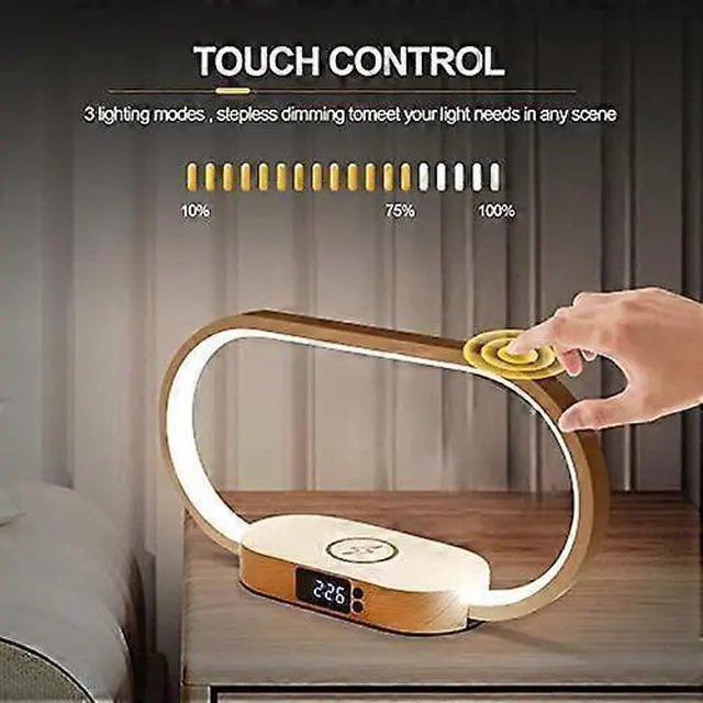 Alt view image 3 of 5 - Deuninker Wireless Charging Bedside Lamp with Clock, 3-Color LED Desk Lamp, USB Port for Bedroom & Office