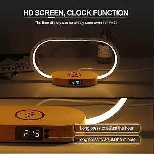 Alt view image 4 of 5 - Deuninker Wireless Charging Bedside Lamp with Clock, 3-Color LED Desk Lamp, USB Port for Bedroom & Office