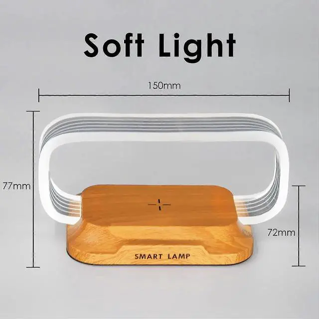Alt view image 2 of 5 - Deuninker Modern Touch Bedside Lamp with 15W Fast Wireless Charger & USB Port, Dimmable LED Nightstand Light for Bedroom