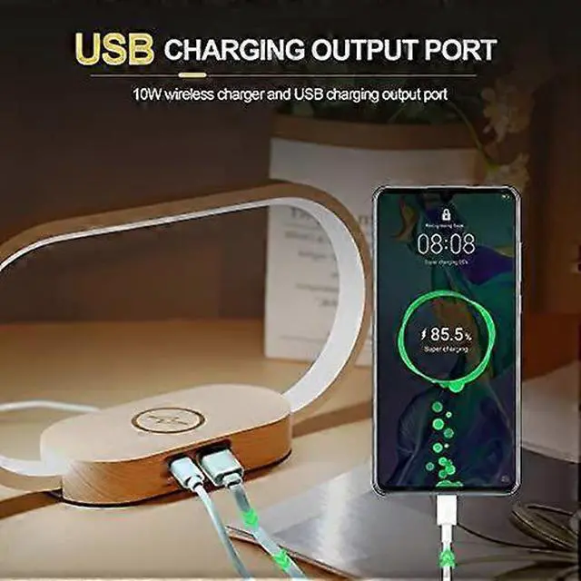 Alt view image 5 of 5 - Deuninker Wireless Charging Bedside Lamp with Clock, 3-Color LED Desk Lamp, USB Port for Bedroom & Office