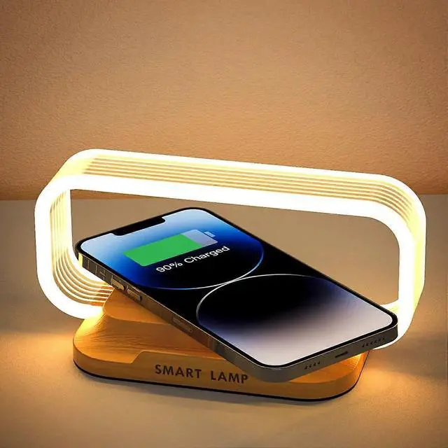Alt view image 5 of 5 - Deuninker Modern Touch Bedside Lamp with 15W Fast Wireless Charger & USB Port, Dimmable LED Nightstand Light for Bedroom