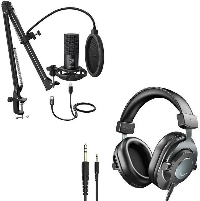 Main image of DeuninkerStudio Microphone 6.35mm/3.5mm Headphones Bundle, USB PC Condenser Microphone with Scissor Arm Stand, Shock Mount, Monitor Over-Ear Headphones, for Instruments Recording Podcasting (T669+H8)
