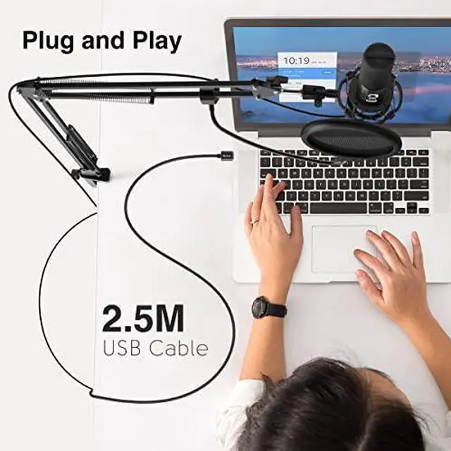 Alt view image 4 of 7 - DeuninkerStudio Microphone 6.35mm/3.5mm Headphones Bundle, USB PC Condenser Microphone with Scissor Arm Stand, Shock Mount, Monitor Over-Ear Headphones, for Instruments Recording Podcasting (T669+H8)