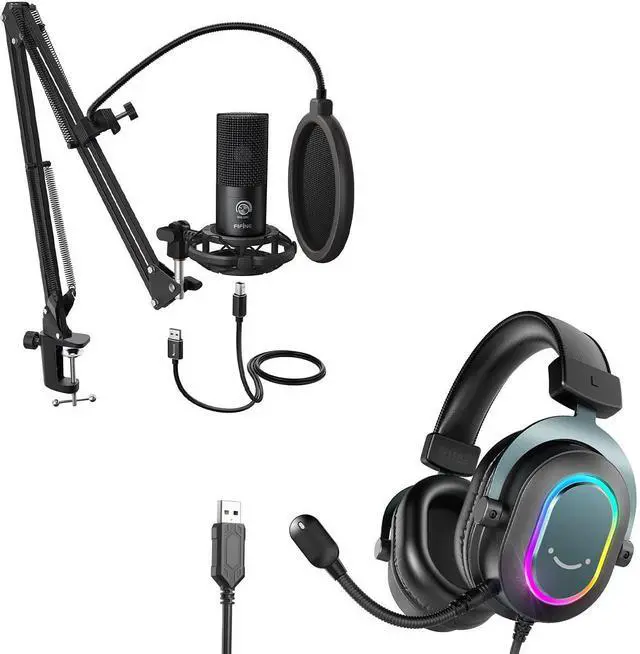 Main image of Deuninker Studio Condenser Microphone USB PC Recording Microphone for Voice-Over, Podcast, Vocal - 7.1 Surround Sound RGB Headset for Laptop (T669+H6)