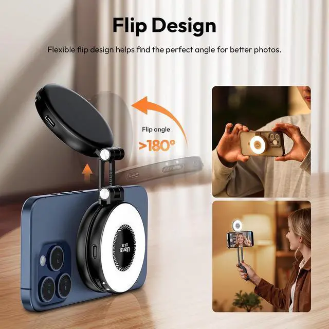 Alt view image 4 of 6 - Deuninker 2-in-1 Magnetic Phone Tripod & Selfie Light Kit, MA30 Phone Stand with LM19 2500K-8500K LED Fill Light for MagSafe, Compatible with iPhone 17-12 Series for Photo/Vlog/Video/TikTok, Black