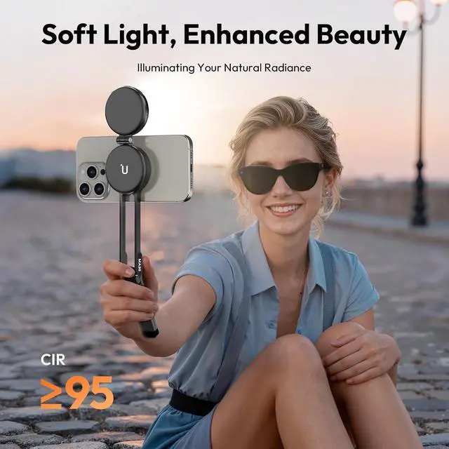 Alt view image 6 of 6 - Deuninker 2-in-1 Magnetic Phone Tripod & Selfie Light Kit, MA30 Phone Stand with LM19 2500K-8500K LED Fill Light for MagSafe, Compatible with iPhone 17-12 Series for Photo/Vlog/Video/TikTok, Black