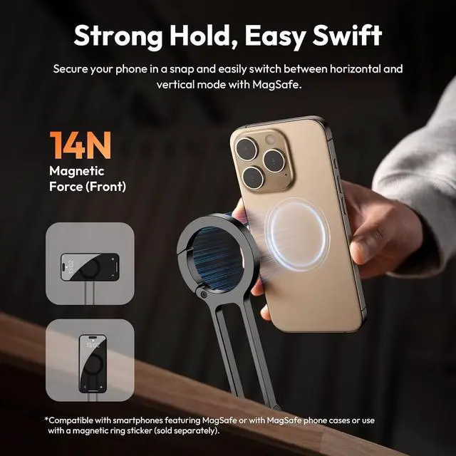 Alt view image 5 of 6 - Deuninker 2-in-1 Magnetic Phone Tripod & Selfie Light Kit, MA30 Phone Stand with LM19 2500K-8500K LED Fill Light for MagSafe, Compatible with iPhone 17-12 Series for Photo/Vlog/Video/TikTok, Black