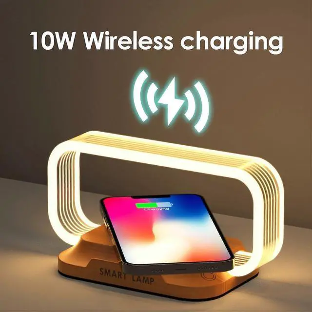 Alt view image 9 of 10 - Ecocleanpath 10W Fast Wireless Charging Nightstand Lamp - Stepless Dimmable Bedside Light with 3 Modes