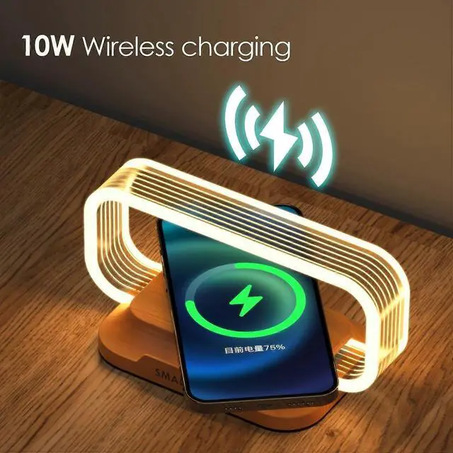 Alt view image 8 of 10 - Ecocleanpath 10W Fast Wireless Charging Nightstand Lamp - Stepless Dimmable Bedside Light with 3 Modes
