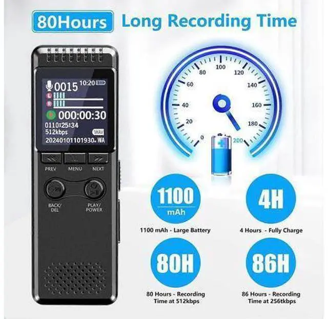 Alt view image 7 of 10 - Ecocleanpath Vivaniir 64GB Voice Activated Recorder with 80H Battery, Playback & Noise Reduction for Lectures/Meetings - Black