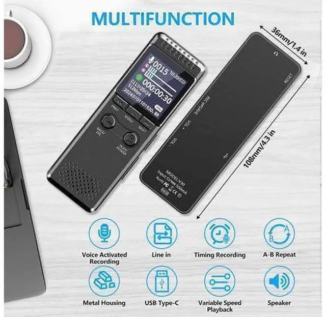 Alt view image 10 of 10 - Ecocleanpath Vivaniir 64GB Voice Activated Recorder with 80H Battery, Playback & Noise Reduction for Lectures/Meetings - Black