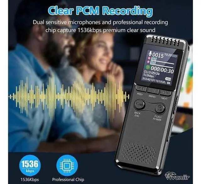 Alt view image 8 of 10 - Ecocleanpath Vivaniir 64GB Voice Activated Recorder with 80H Battery, Playback & Noise Reduction for Lectures/Meetings - Black