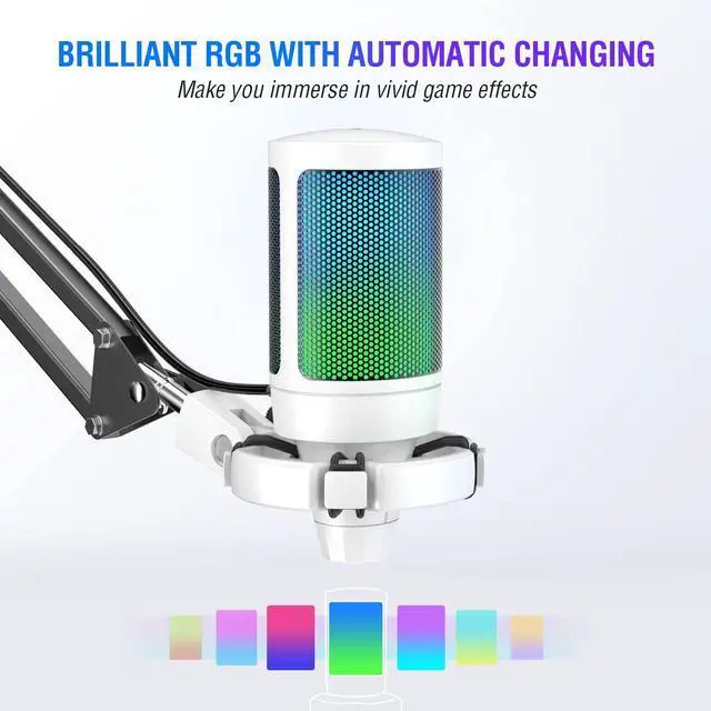 Alt view image 3 of 7 - Deuninker Streaming Gaming USB Microphone Kit, PC Condenser RGB Mic Compatible with PS4/PS5, Plug and Play for Music Recording, Online Game, Discord, Twitch, with Pop Filter, Shock Mount-A6T White