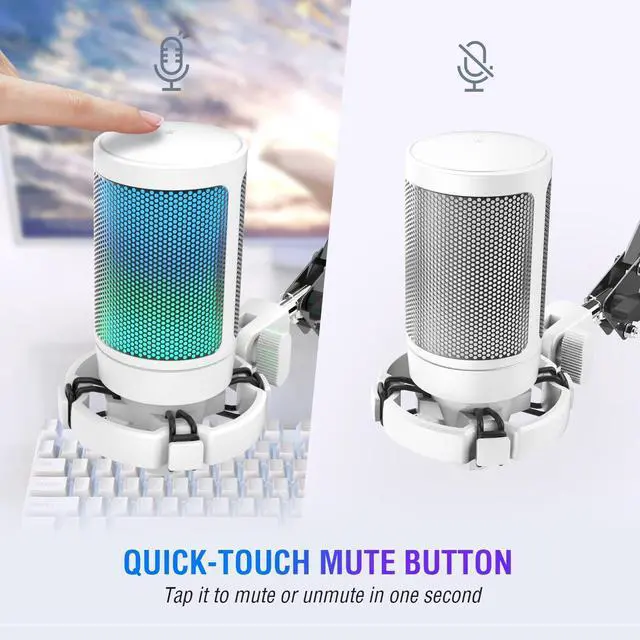 Alt view image 2 of 7 - Deuninker Streaming Gaming USB Microphone Kit, PC Condenser RGB Mic Compatible with PS4/PS5, Plug and Play for Music Recording, Online Game, Discord, Twitch, with Pop Filter, Shock Mount-A6T White