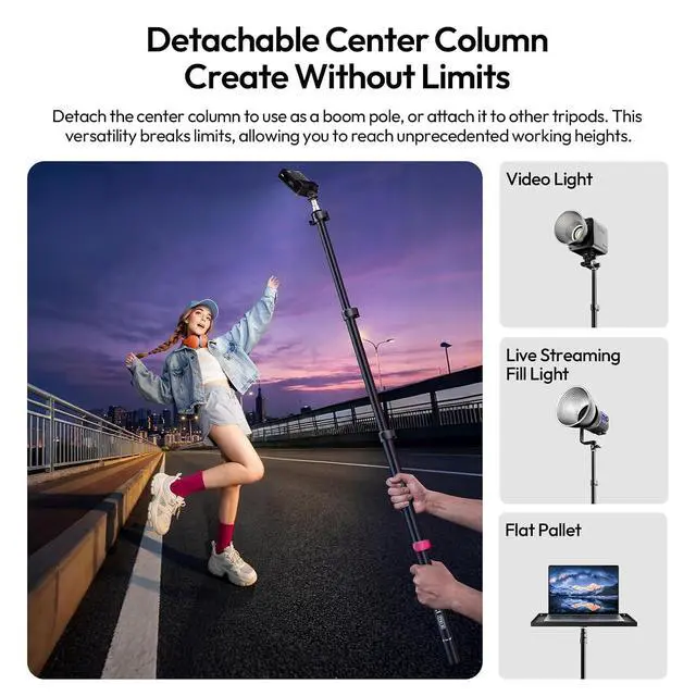 Alt view image 3 of 7 - Deuninker TT43 II Light Stand, 86.61" Lightweight Reverse-Folding Tripod with Quick-Release Tilt Head, 8.8lb Load, Detachable Center Column as Boom Pole, for Studio Photography Video Live Streaming