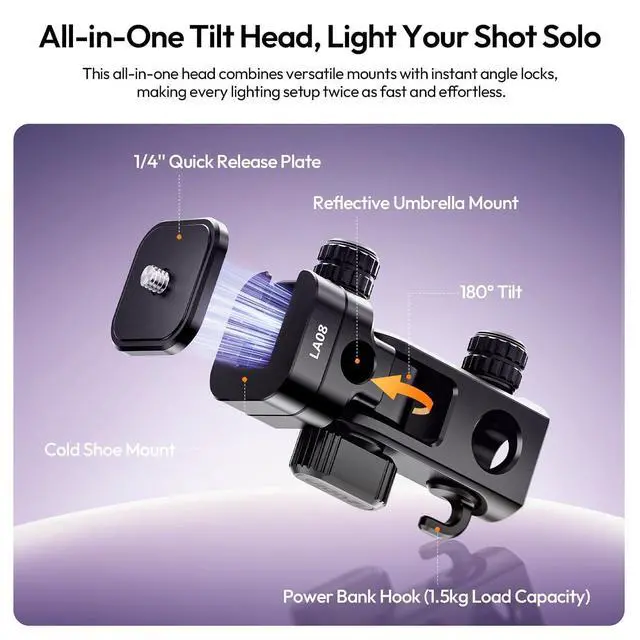 Alt view image 4 of 7 - Deuninker TT43 II Light Stand, 86.61" Lightweight Reverse-Folding Tripod with Quick-Release Tilt Head, 8.8lb Load, Detachable Center Column as Boom Pole, for Studio Photography Video Live Streaming
