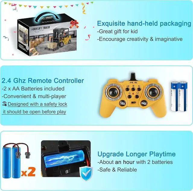 Alt view image 12 of 14 - RC Forklift Truck, 2 in 1 Transform Lift Fork & Hook, Kids Forklift Toy, 11 Channel Remote Control Forklift for Adults, 2 Battery, Spray, Light, RC Construction Vehicles Toy Gift for Kids 6+