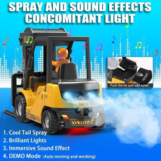 Alt view image 11 of 14 - RC Forklift Truck, 2 in 1 Transform Lift Fork & Hook, Kids Forklift Toy, 11 Channel Remote Control Forklift for Adults, 2 Battery, Spray, Light, RC Construction Vehicles Toy Gift for Kids 6+