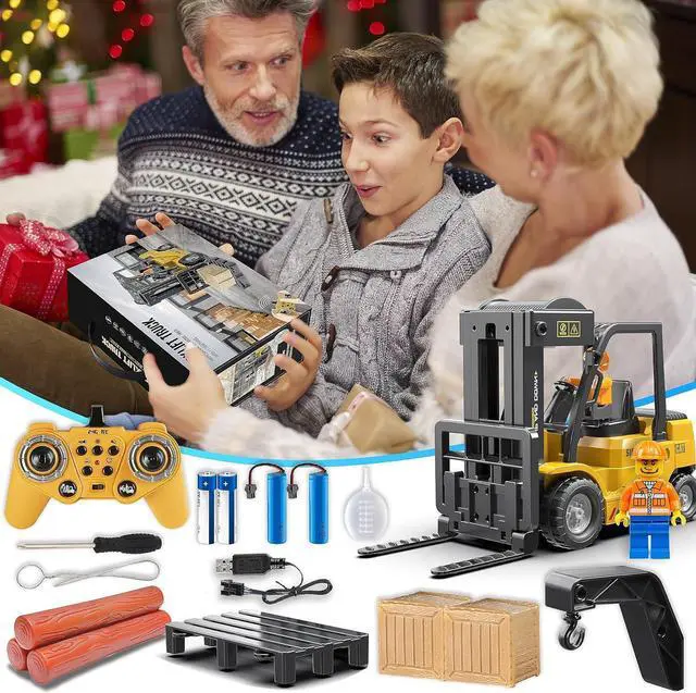 Alt view image 14 of 14 - RC Forklift Truck, 2 in 1 Transform Lift Fork & Hook, Kids Forklift Toy, 11 Channel Remote Control Forklift for Adults, 2 Battery, Spray, Light, RC Construction Vehicles Toy Gift for Kids 6+