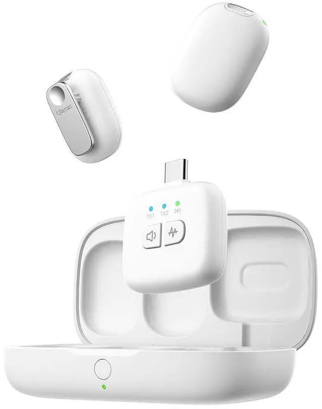 Main image of Deuninker A30 Tiny Mic Magnetic (White), Wireless Lavalier Microphone Mini Size, Noise Cancellation, 164 ft Range, 20H Battery Life, Lapel Microphone for Video Recording, DSLR, iPhones, Android, PC