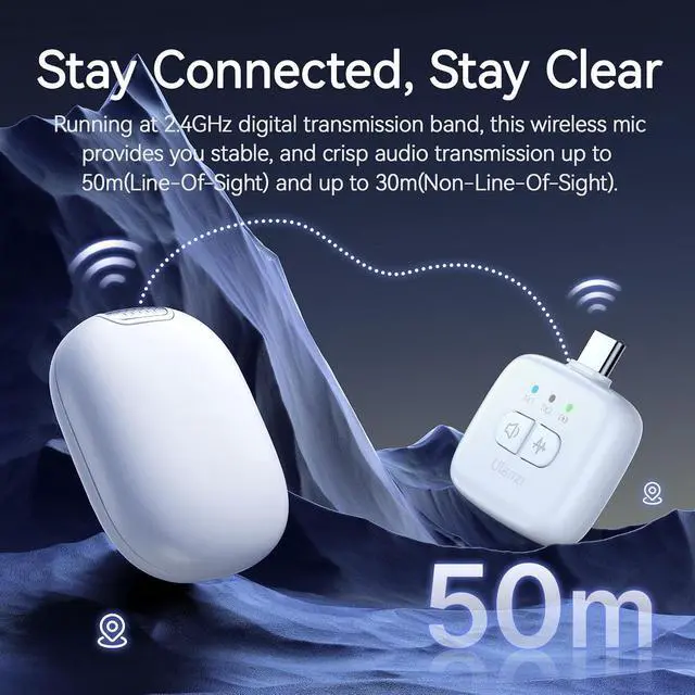 Alt view image 3 of 6 - Deuninker A30 Tiny Mic Magnetic (White), Wireless Lavalier Microphone Mini Size, Noise Cancellation, 164 ft Range, 20H Battery Life, Lapel Microphone for Video Recording, DSLR, iPhones, Android, PC