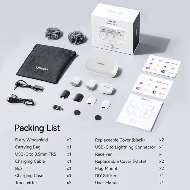 Alt view image 6 of 6 - Deuninker A30 Tiny Mic Magnetic (White), Wireless Lavalier Microphone Mini Size, Noise Cancellation, 164 ft Range, 20H Battery Life, Lapel Microphone for Video Recording, DSLR, iPhones, Android, PC