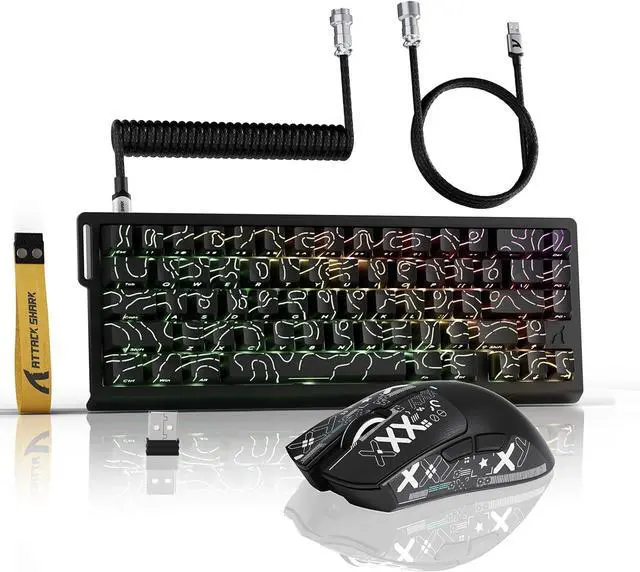 Alt view image 8 of 14 - ATTACK SHARK X11 & X68 PRO HE Wireless Gaming Combo,Rapid Trigger Hall Effect Magnetic Switch 8K Keyboard,Ultra-Light 22K DPI PAW3311 Optical Sensor Mouse,RGB Backlit Tri-Mode with Coiled Cable-Black