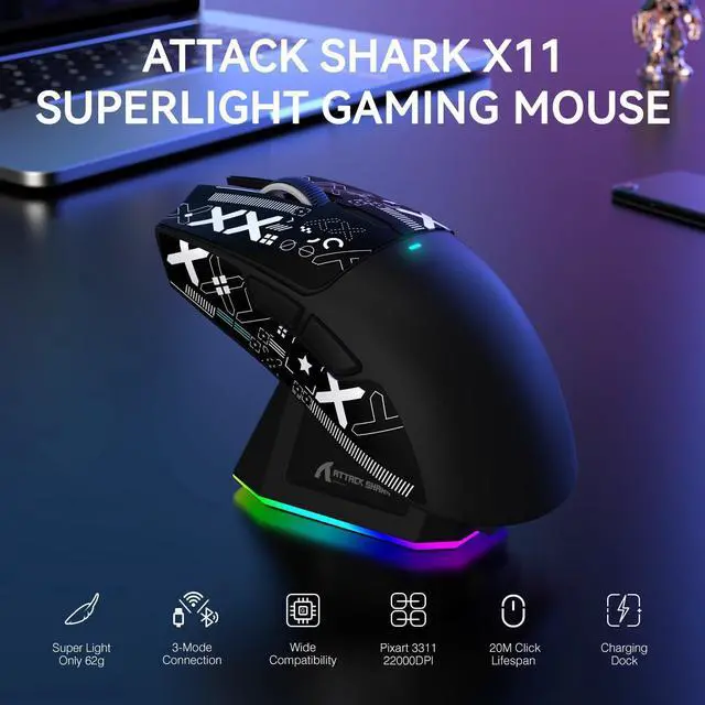 Alt view image 13 of 14 - ATTACK SHARK X11 & X68 PRO HE Wireless Gaming Combo,Rapid Trigger Hall Effect Magnetic Switch 8K Keyboard,Ultra-Light 22K DPI PAW3311 Optical Sensor Mouse,RGB Backlit Tri-Mode with Coiled Cable-Black