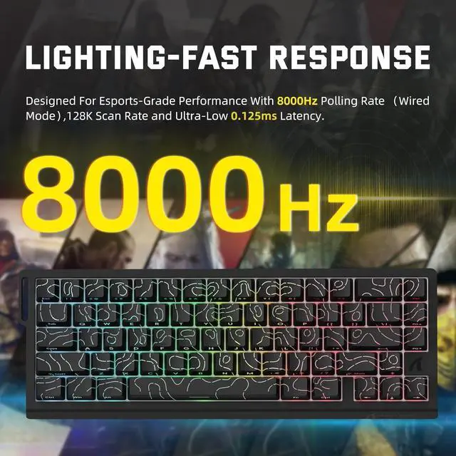 Alt view image 12 of 14 - ATTACK SHARK X11 & X68 PRO HE Wireless Gaming Combo,Rapid Trigger Hall Effect Magnetic Switch 8K Keyboard,Ultra-Light 22K DPI PAW3311 Optical Sensor Mouse,RGB Backlit Tri-Mode with Coiled Cable-Black