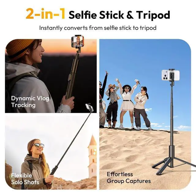 Alt view image 3 of 7 - Deuninker Phone Tripod Selfie Stick, SK27 61" Extendable Selfie Stick for iPhone/Android with Wireless Remote Cold Shoe Mount, Portable Phone Tripod Stand for Video Recording, Stream, Travel, Vlogging
