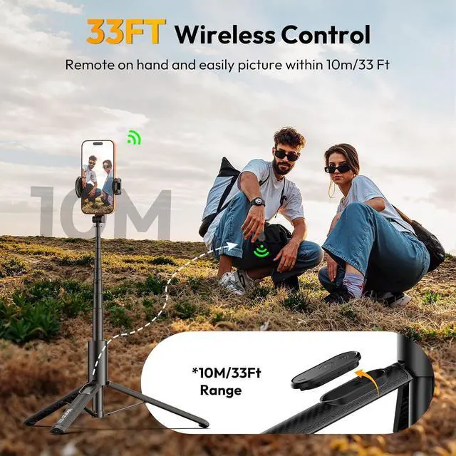 Alt view image 5 of 7 - Deuninker Phone Tripod Selfie Stick, SK27 61" Extendable Selfie Stick for iPhone/Android with Wireless Remote Cold Shoe Mount, Portable Phone Tripod Stand for Video Recording, Stream, Travel, Vlogging