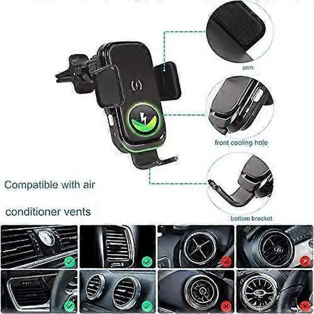Alt view image 2 of 5 - Ecocleanpath 15W Qi Car Wireless Charger & Phone Holder with Auto Sensor, One-Hand Operation (Black)