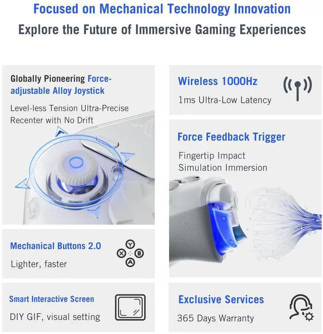 Alt view image 10 of 14 - FLYDIGI APEX 4 PC Controller Force Feedback Trigger Force-Adjustable Alloy Joysitck Full-Color LCD Display 1500mAh 1000hz Report Rate Stereo Vibration PC/NS/TV/Android/Laptop