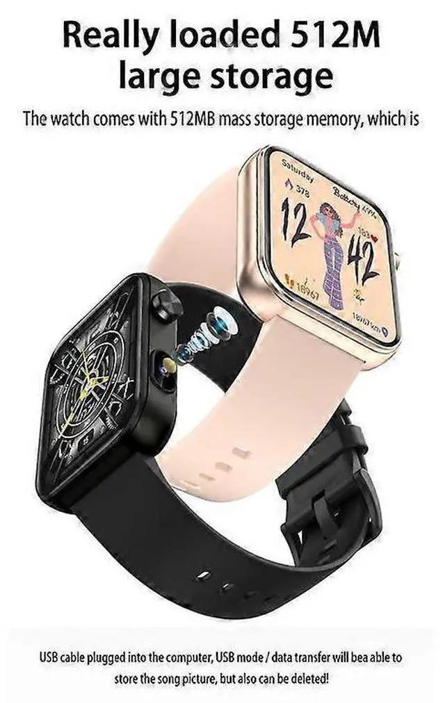 Alt view image 4 of 5 - Deuninker P51 Smartwatch with Video Watch Face, 512MB Memory, Camera & Health Tracking - Pink