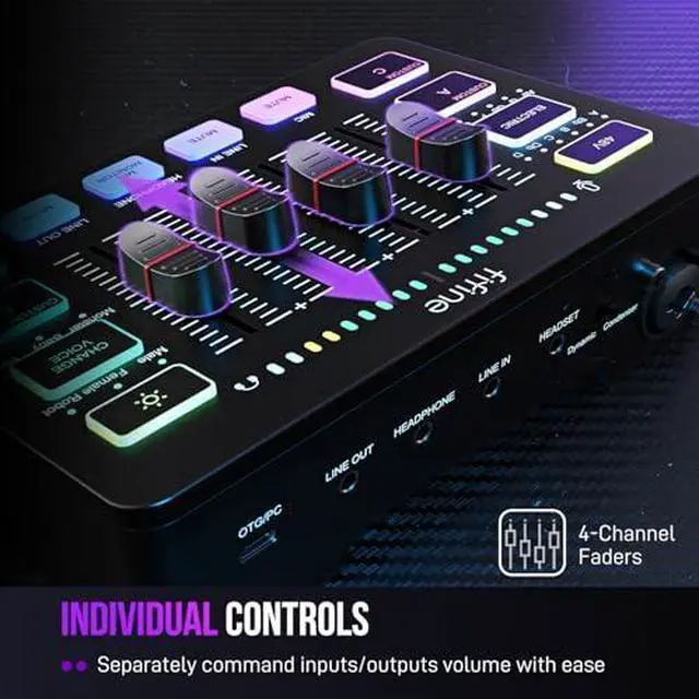 Alt view image 6 of 7 - Deuninker Karaoke Microphone and Streaming 4-Channel RGB Mixer, Gaming Audio Mixer with XLR Interface for Game Voice, Podcast, Recording, YouTube, Dynamic Vocal Microphone for SpeakerK6+SC3
