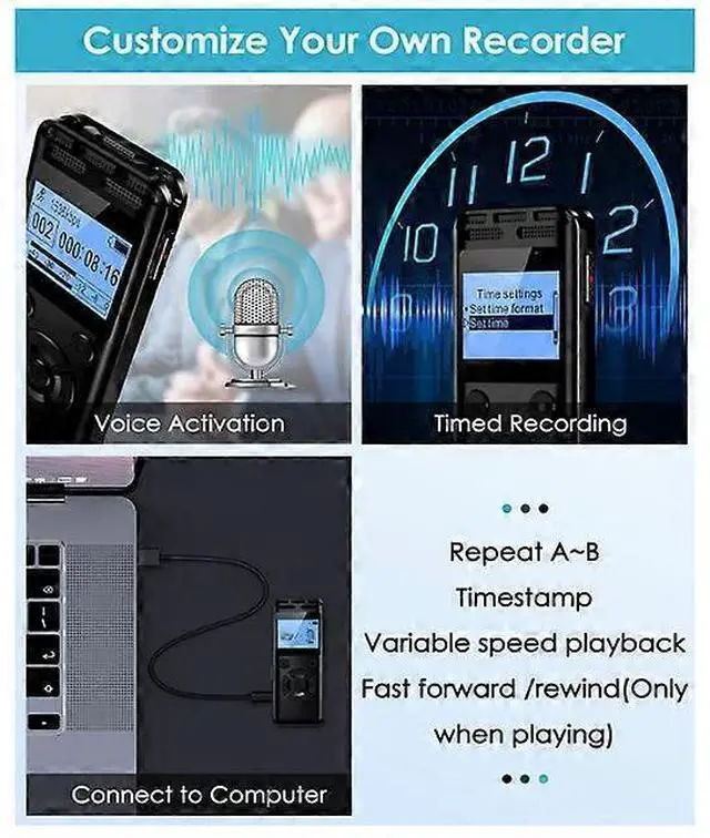 Alt view image 5 of 5 - Deuninker Digital Voice Recorder with Voice Activation, 560mAh Battery, Playback & Password Protection (Black)